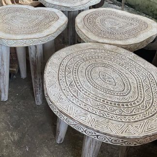 carved stool white washed